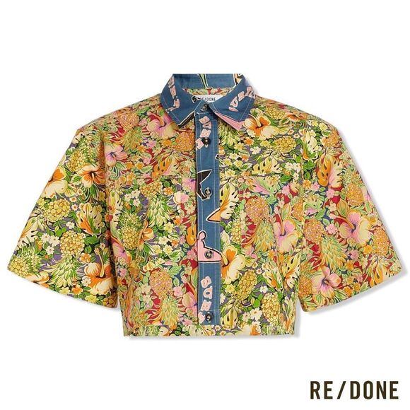 RE/DONE **NWT** Oversized Crop Shirt in Multi pineapple - Picture 10 of 16